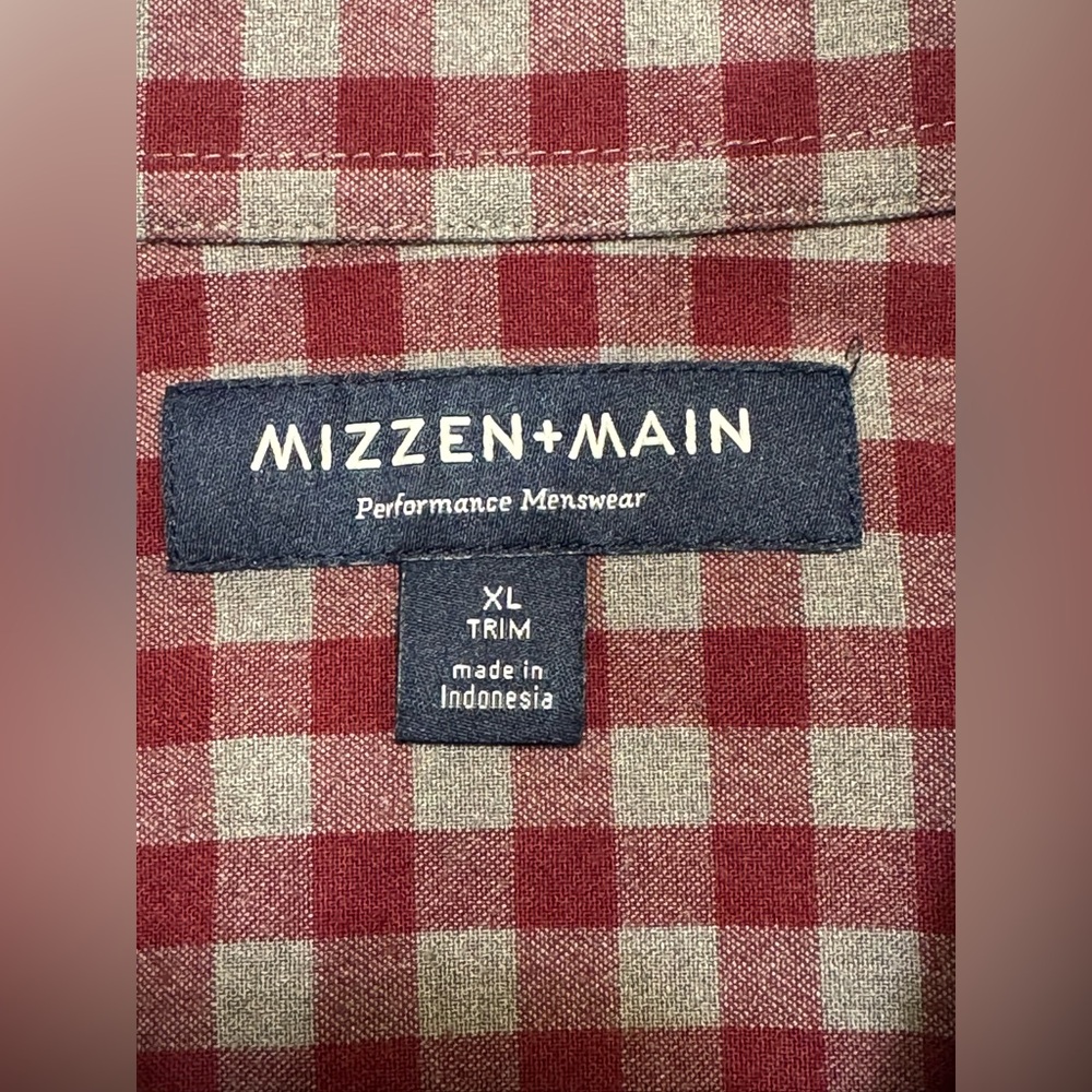 Mizzen + Main Mens XL Trim Fit Plaid Red Athleisure Performance City Flannel - Picture 3 of 8